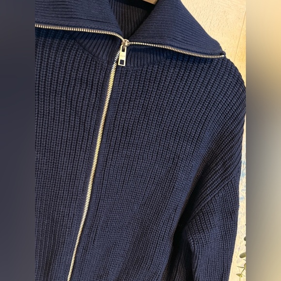 PIPER cotton zip-up collared sweater jacket NWOT dark blue - Picture 3 of 7